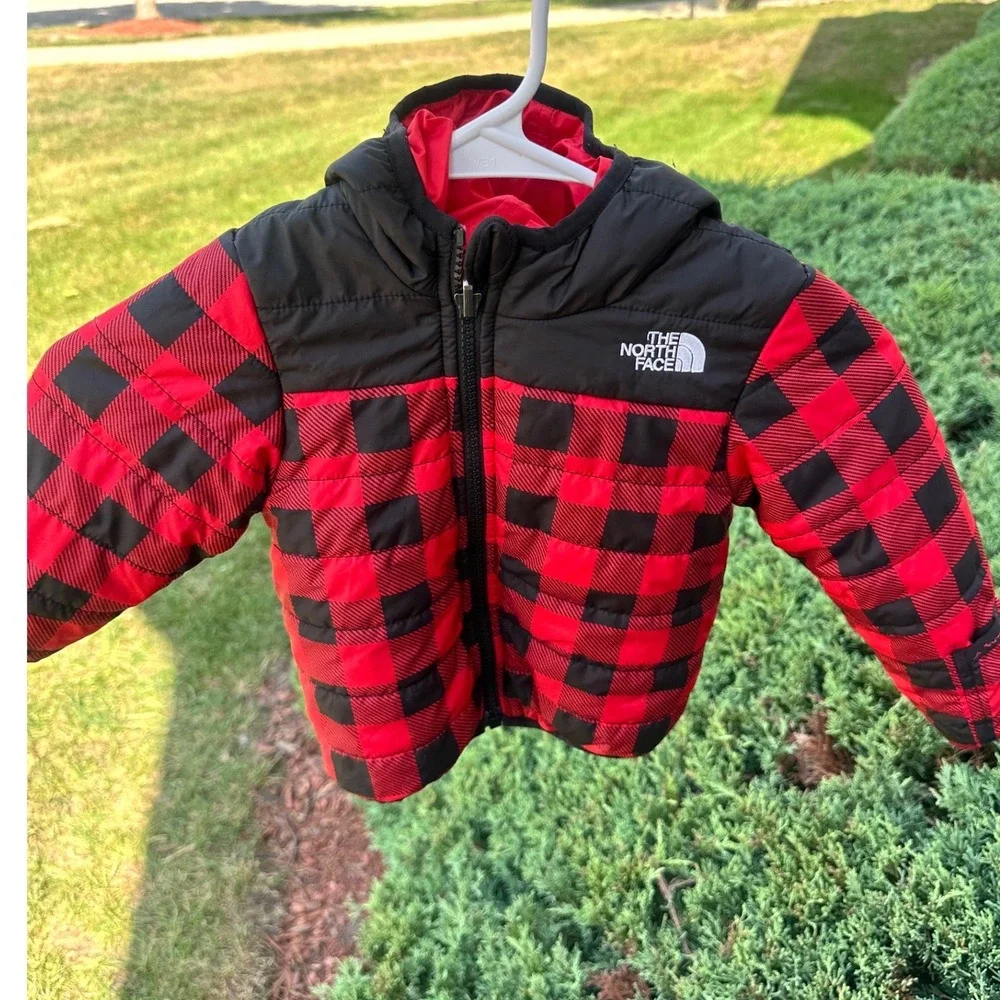 The North Face Infant Toddler Buffalo Plaid Puffer Jacket Hooded Coat 12-18M